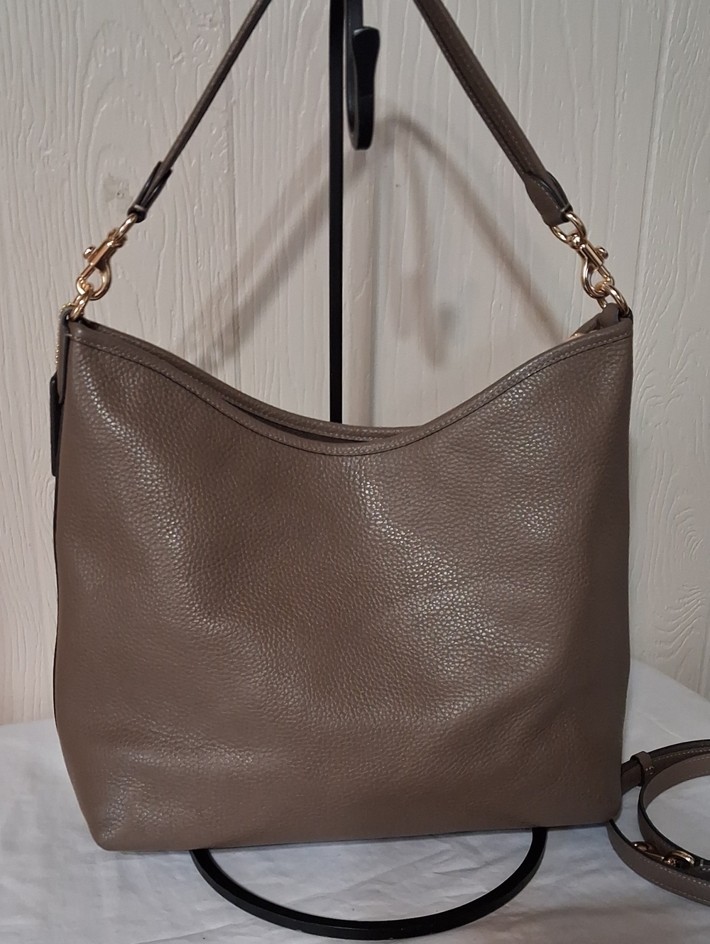 COACH Stone Color Leather Large Laurel Shoulder Bag Gold Tone Hardware - Picture 6 of 16
